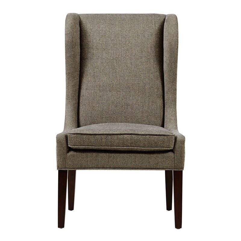 Gray Wingback Chair Adds Stately Style To Any Living Room Or Den. Its Solid and Wood Frame is Founded Atop Four Tapered Legs
