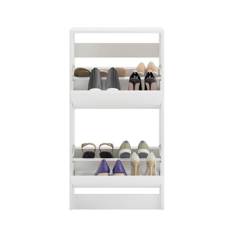 8 Pair Shoe Rack Two Tilt-Out Doors That Conceal Shoe Storage Compartments Adjustable Divider To Keep your Sneakers, Heels, Or Dress Shoes