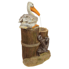 Resin Pelican's Seashore Roost Sculptural Fountain with LED Light Beautiful Pelican Fountain! This Coastal Animal Sculpture