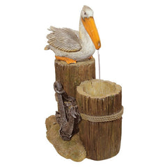 Resin Pelican's Seashore Roost Sculptural Fountain with LED Light Beautiful Pelican Fountain! This Coastal Animal Sculpture