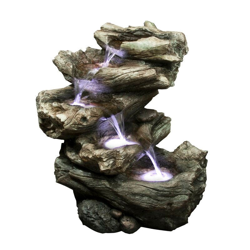 Resin Decorative 4 Level Log Fountain with LED Light Multi Level Fountain Features Portions of Logs That Have Been Stacked Upon 1 Another