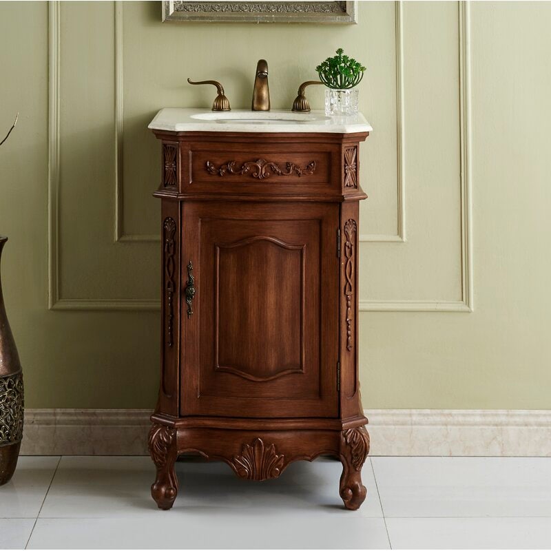 Teak Color Single Bathroom Vanity Set This Elegant Tradition Beauty in a Marble-Topped Adorn Any Home Or Office Bathroom