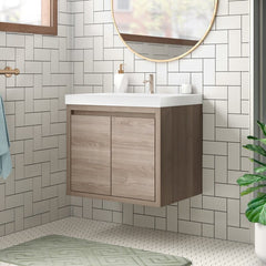Forest Elm 25" Wall-Mount Single Bathroom Vanity Modern & Contemporary Bathroom Vanities Great Option To Open up Larger Bathroom Space