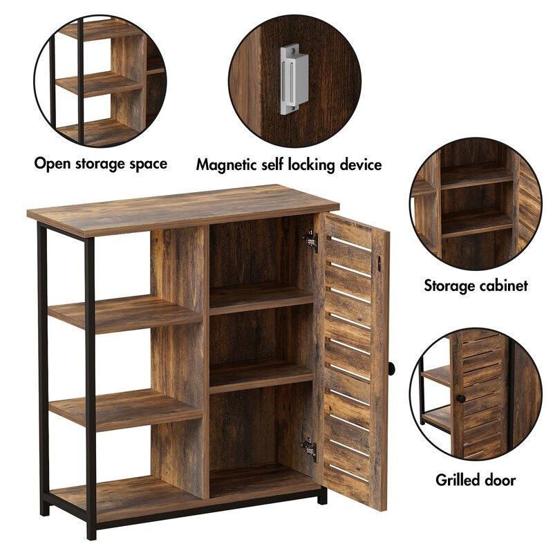 Steel 1 - Door Accent Cabinet A Multifunctional Storage Cabinet with 3 Open and 2 Hidden Shelves Perfect for Organize