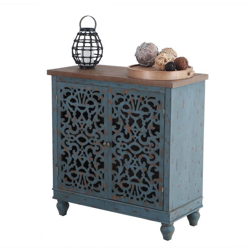 Blue 2 - Door Accent Cabinet Perfect Accent Cabinet for Additional Storage in your Entryway, Hallway, Or Living Areas Stain-Resistant