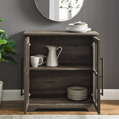 Gray Wash 2 Door Accent Cabinet Adjustable Shelf Within the Soft-Close, Glass Doors to Display and Easily Access your Dinnerware Essentials