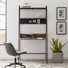 Reclaimed Barnwood Ladder Desk with Open Sides and An Open Back Two Upper Shelve Provide Perfect Platforms for Displaying Books Framed Photo