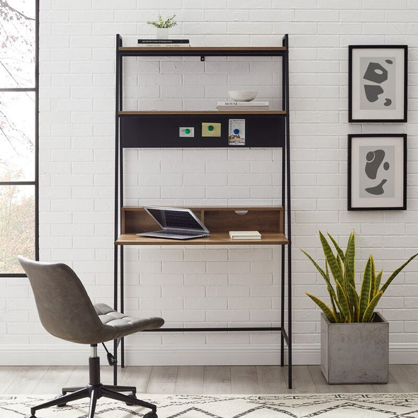 Reclaimed Barnwood Ladder Desk with Open Sides and An Open Back Two Upper Shelve Provide Perfect Platforms for Displaying Books Framed Photo