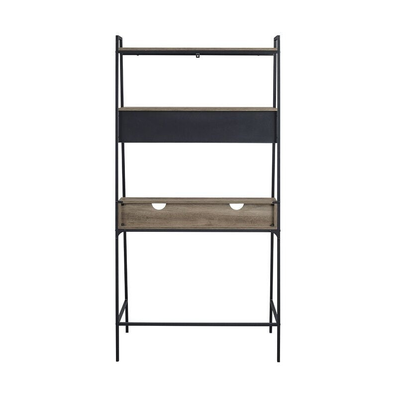 Gray Wash Ladder Desk with Open Sides and An Open Back Two Upper Shelves Provide Perfect Platforms for Displaying Books, Framed Photos