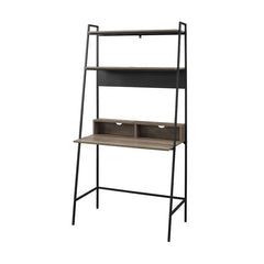 Gray Wash Ladder Desk with Open Sides and An Open Back Two Upper Shelves Provide Perfect Platforms for Displaying Books, Framed Photos