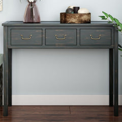Solid Wood Console Table Sufficient Space To Show Off Framed Family Photos, Potted Plants Three Drawers on Wooden Glides