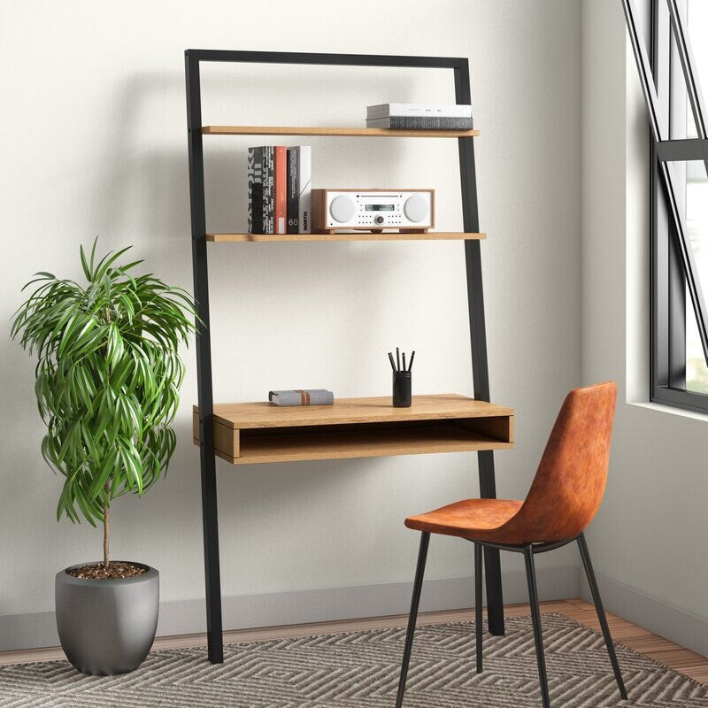 Oak Black Leaning Ladder Desk Perfect for Storage Space this Ladder Desk Fit for any Room Living Room, Bedroom, Office for Space Saving