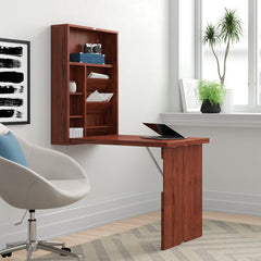 Mahogany Floating Desk with Hutch Fold-Out Desk Empty Spot Into your Own Personal Work, Study or Writing Area Maximize your Living Area
