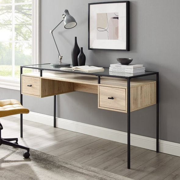 Birch Glass Desk Space for Important Documents and Sophisticated Office Supplies Contemporary Writing Desk