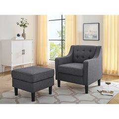 Tufted Armchair and Ottoman with Tall Legs that Provide Comfort and Style. Paired with the Ottoman, this Comfortable Set