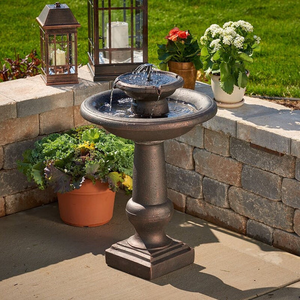 Two-Tier Birdbath Creates Soft Ambient Sounds and is Sure to Add Peace and Relaxation to Any Garden or Outdoor Area
