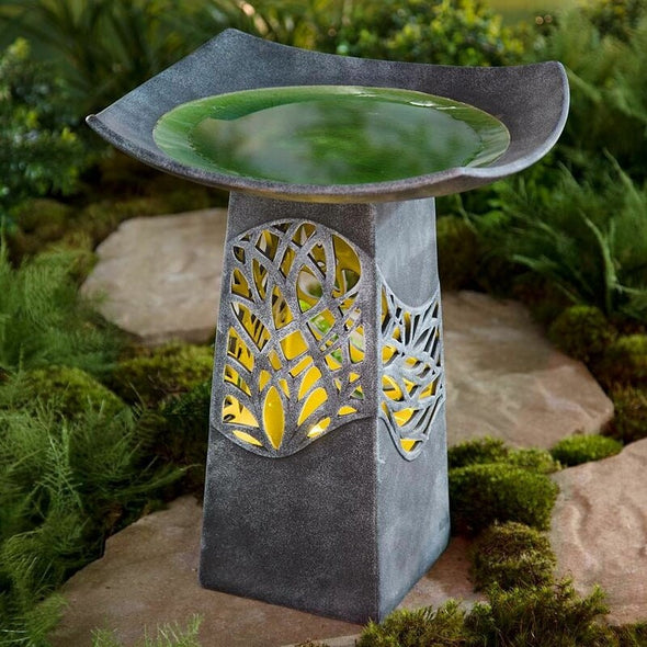 Hand Glazed Bowl Lighted Birdbath Fit for Any Wizard's Garden, this Lighted Resin Birdbath with Hand-Glazed Bowl