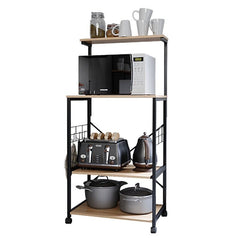 Oak Kitchen Cart with Locking Wheels With 4 Tier Spacious Shelves, This Kitchen Baker Rack Provides Room for Storing