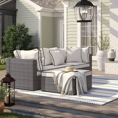 Outdoor Reversible Patio Sectional with Cushions for Poolside or on the Patio with Foam and the Back Cushions Water-Resistant