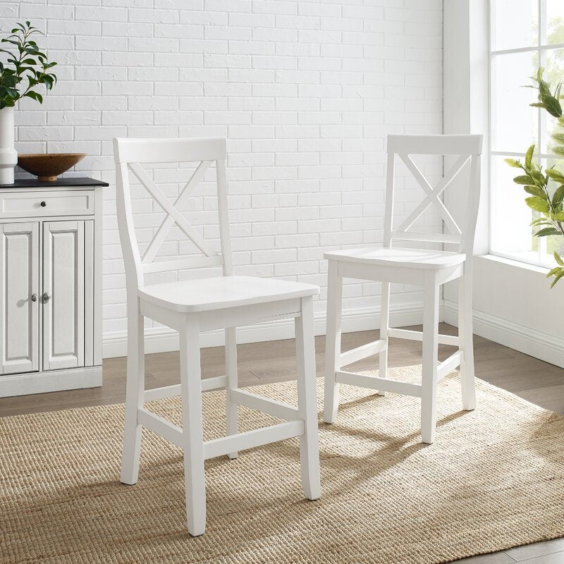 Set of 2 Solid Wood 24" Counter Stool X-Cross Back Footrest Improves Comfort Perfect for your Dining