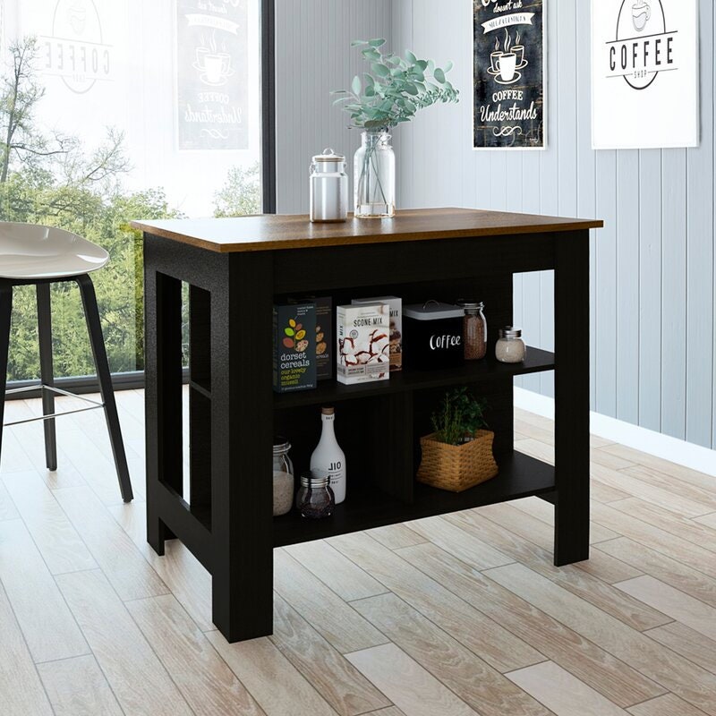 Black Brown' Kitchen Island Two-Tone Finished Kitchen Island Has Two Open Shelves Where you Can Display Pots, Pans, or Favorite Cookbooks