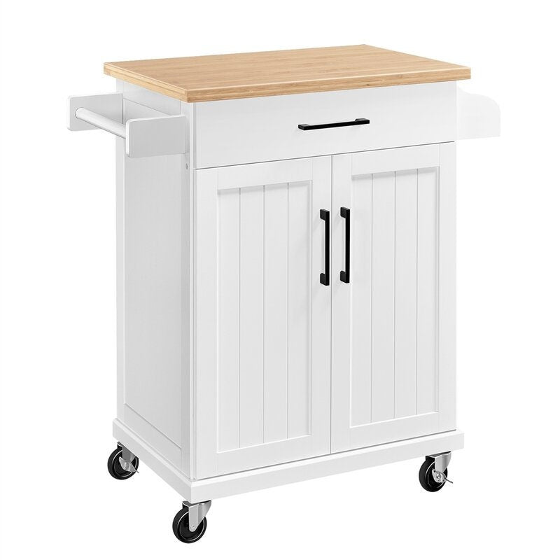 18'' Kitchen Island with Solid Wood Top and Locking Wheels Adjustable Shelf to Store your Kitchen Utensils. In Addition, Two of Four Wheels