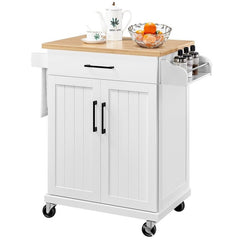 18'' Kitchen Island with Solid Wood Top and Locking Wheels Adjustable Shelf to Store your Kitchen Utensils. In Addition, Two of Four Wheels