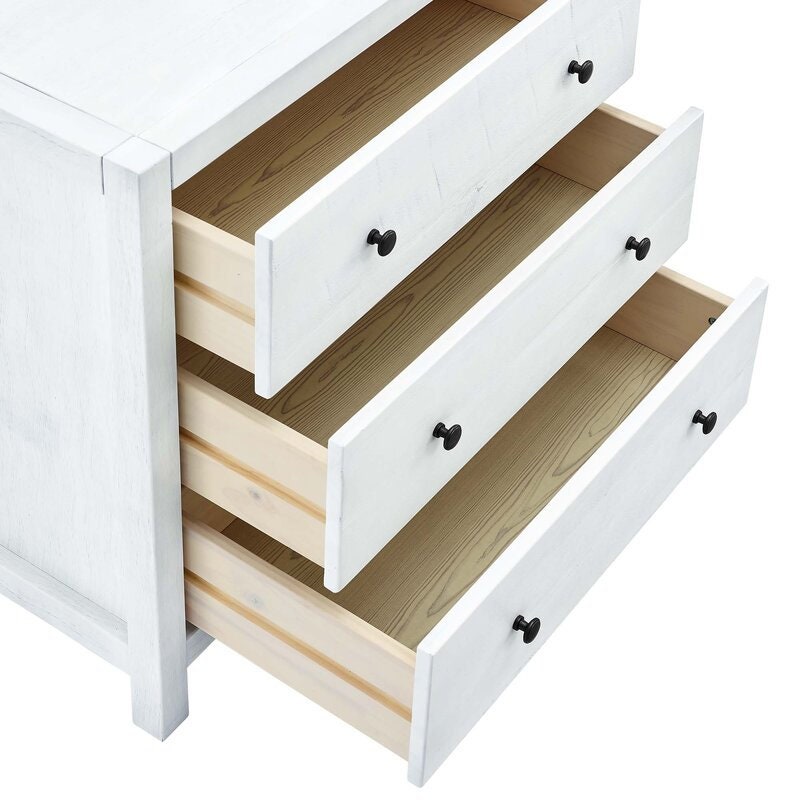 White Washed 3 Drawer Dresser Three-Drawer Accent Chest Stands on in Style Perfect for Storing Everything with Full Extension Side Glides