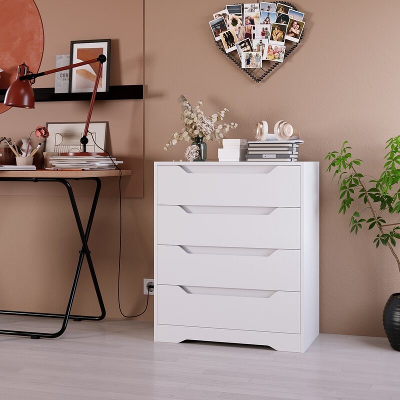 White 4 Drawer Chest Provides you with Optimal Storage Space While Adding A Beautiful Style to your Room