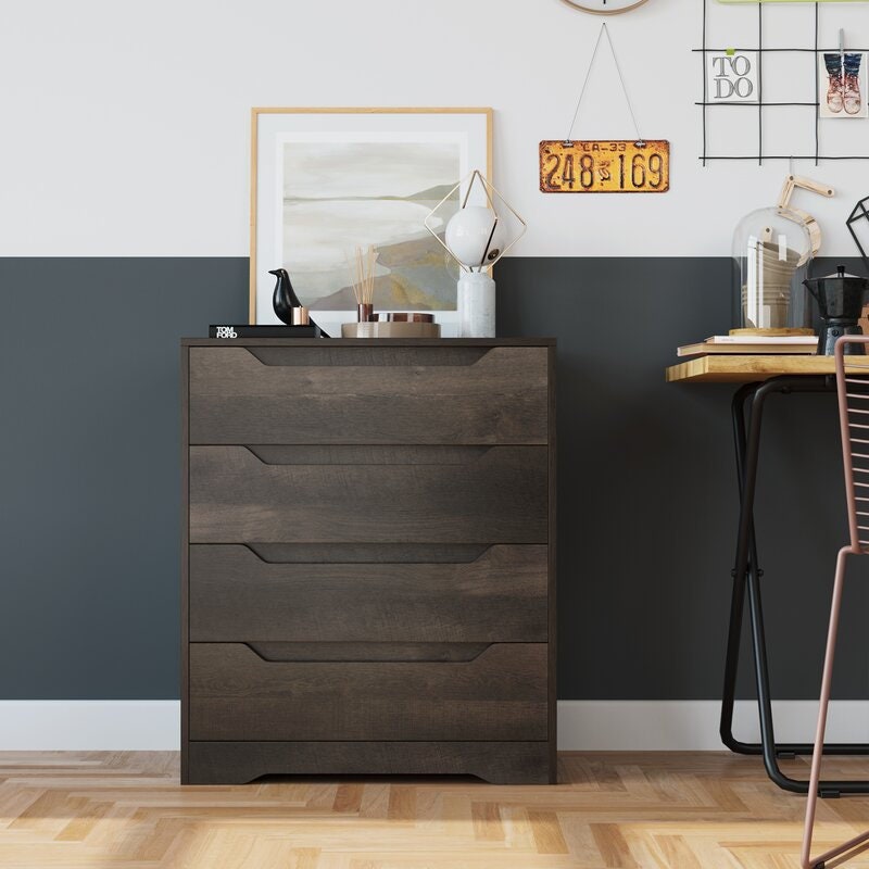 Dark Brown 4 Drawer Chest Provides you with Optimal Storage Space While Adding A Beautiful Style to your Room