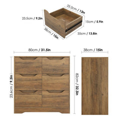 Rustic Brown 6 Drawer Unique Cut-Out Drawer Handles and Ample Desktop for Home Office Hunting for a Perfect Solution To All your Storage