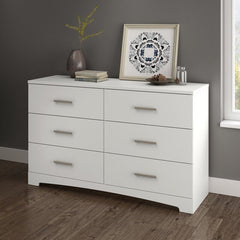 White 6 Drawer Double Dresser Storage And Organization Featuring 6 Large Drawers with Straight Metal Pull Handles