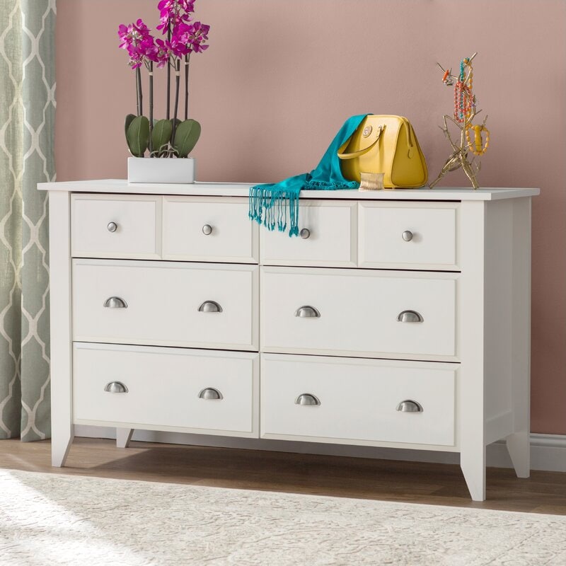 Soft White 6 Drawer Dresser Six Drawers on Ball-Bearing Glides Drawers Features Six Drawers that Open and Close on Smooth Metal Runners