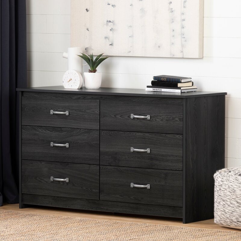 Gray Oak 6 Drawer Double Dresser Six Handy Storage Drawers  Putting your Clothes Away is Easy Perfect for your Bedroom