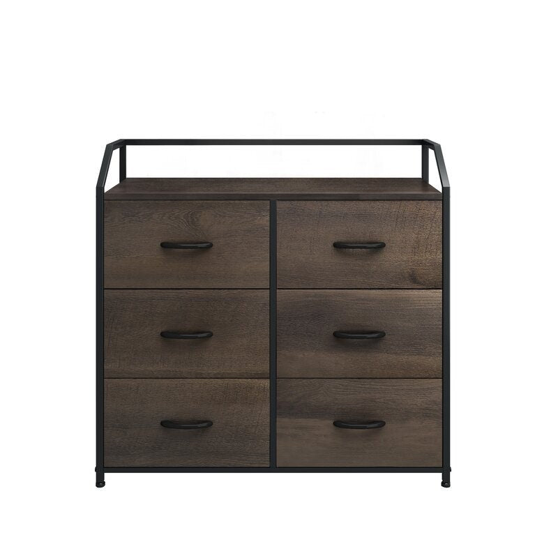 Dark Brown Midfield 6 Drawer Double Dresser 6 Removable and Removable Drawers with Easy-To-Pull Wooden Handles.Storage Drawers