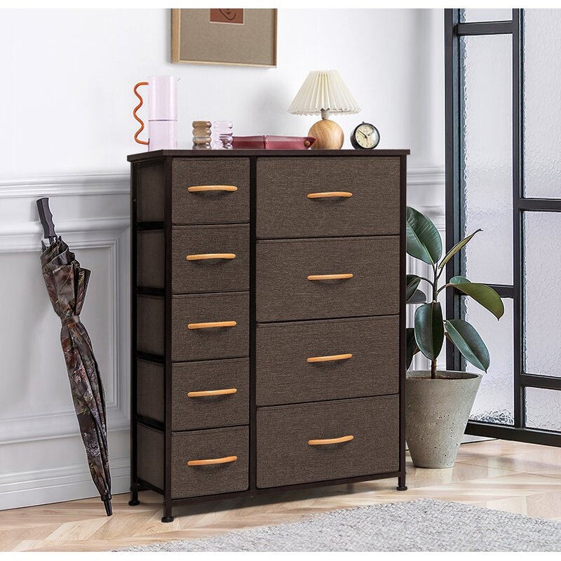 Brown 9 Drawer Double Dresser Organizational Needs Ideal for Small Spaces Such As Apartments, Condos, and Dorm Rooms
