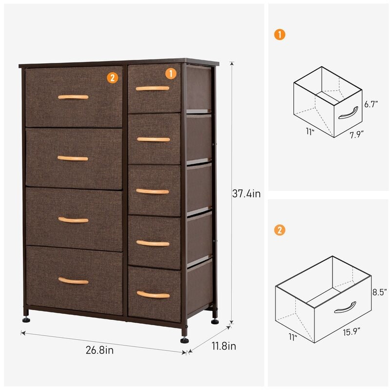 Brown 9 Drawer Double Dresser Organizational Needs Ideal for Small Spaces Such As Apartments, Condos, and Dorm Rooms