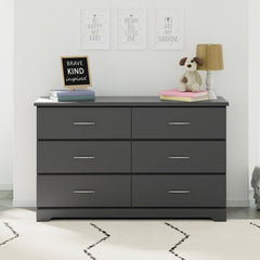Gray 6 Drawer Double Dresser Dresser Combines Slender, Metal Handles and Modern Bracket Feet for Sophisticated Style