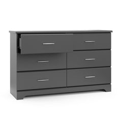 Gray 6 Drawer Double Dresser Dresser Combines Slender, Metal Handles and Modern Bracket Feet for Sophisticated Style