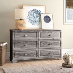 Weathered Oak 6 Drawer Double Dresser Six Large Drawers, Perfect for Tucking Away your Little One's Clothes or Toys