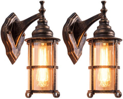 Rustic Outdoor Wall Light, Golden Bronze Exterior Wall Sconces Fixture with Amber Glass Shade, Industrial Lantern Porch Lighting Waterproof