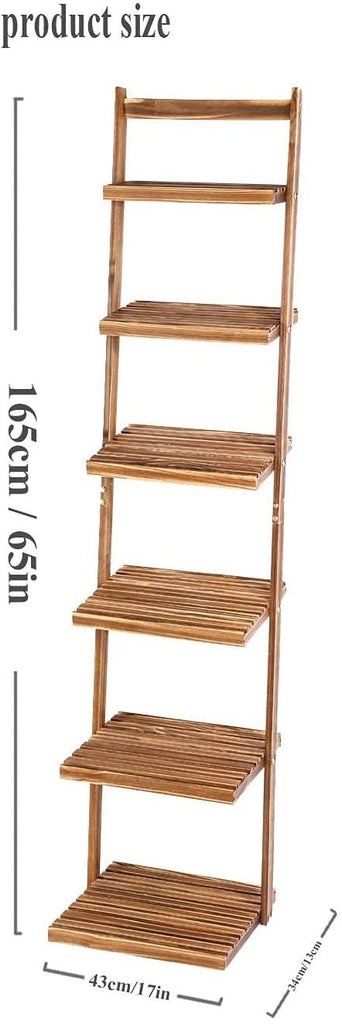6-Tier Ladder Shelf-Plant Stand Storage Organizer，Bookcase Display Shelf，Standing Wooden Shelves for Living Room, Home Office, Rustic Brown