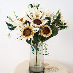 Beferr Artificial Sunflower Bouquet Fake Silk Sunflower Flower for Garden Art Home Table Party Wedding Decor (Blue)