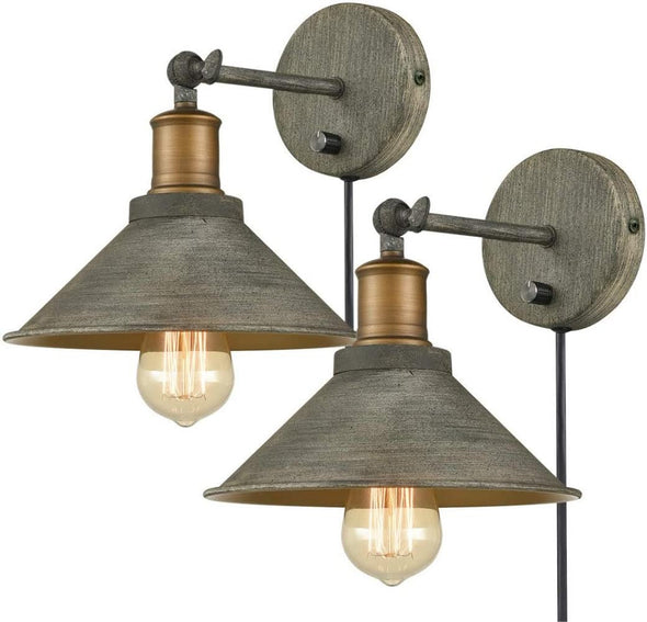 Vintage Swing Arm Wall Sconces Hardwired or Plug-in Bedroom Bath Wall Lamps Set of 2