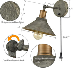 Vintage Swing Arm Wall Sconces Hardwired or Plug-in Bedroom Bath Wall Lamps Set of 2
