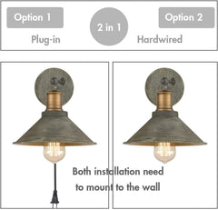 Vintage Swing Arm Wall Sconces Hardwired or Plug-in Bedroom Bath Wall Lamps Set of 2