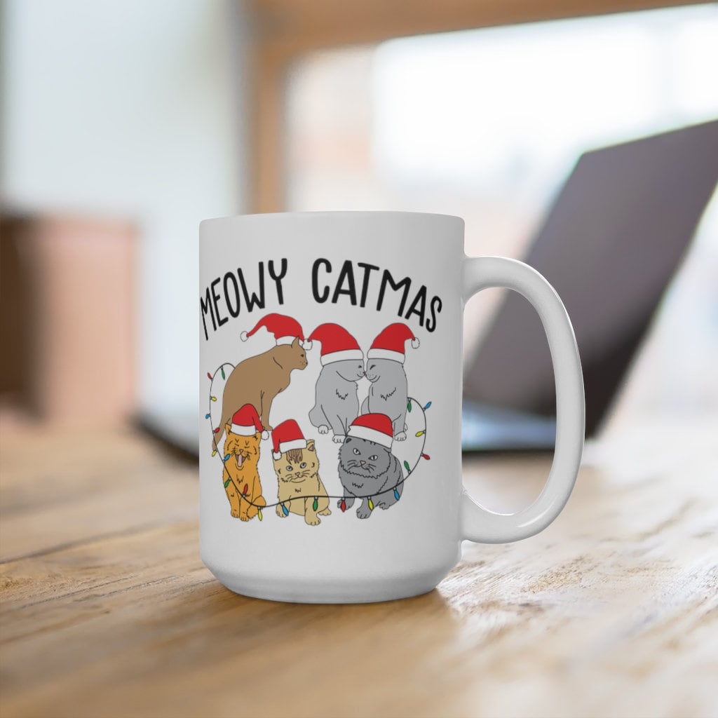 Meowy Catmas Christmas Coffee mug, Funny Cats Mug, Cat Mom, Kitty gift shirt, Christmas gift for Mom, Christmas Coffee mug Cat Lover Gift
