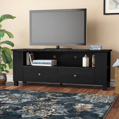 Black TV Stand for TVs up to 65" Boasting Both Style and Storage Space Also Space for all your DVDs and Players Thanks To Two Open Shelves