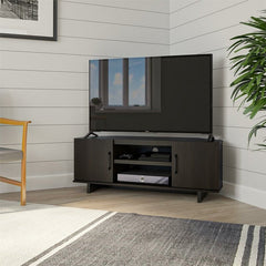 Espresso TV Stand for TVs up to 50" Get A Trendy Spot To Place your TV Without Taking Up Valuable Floor Space with this Corner TV Stand