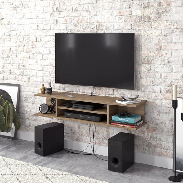 Oud Oak Floating TV Stand for TVs up to 70" Four Open Shelves Providing Storage Space for your Books, Electronic Devices and Media Equipment